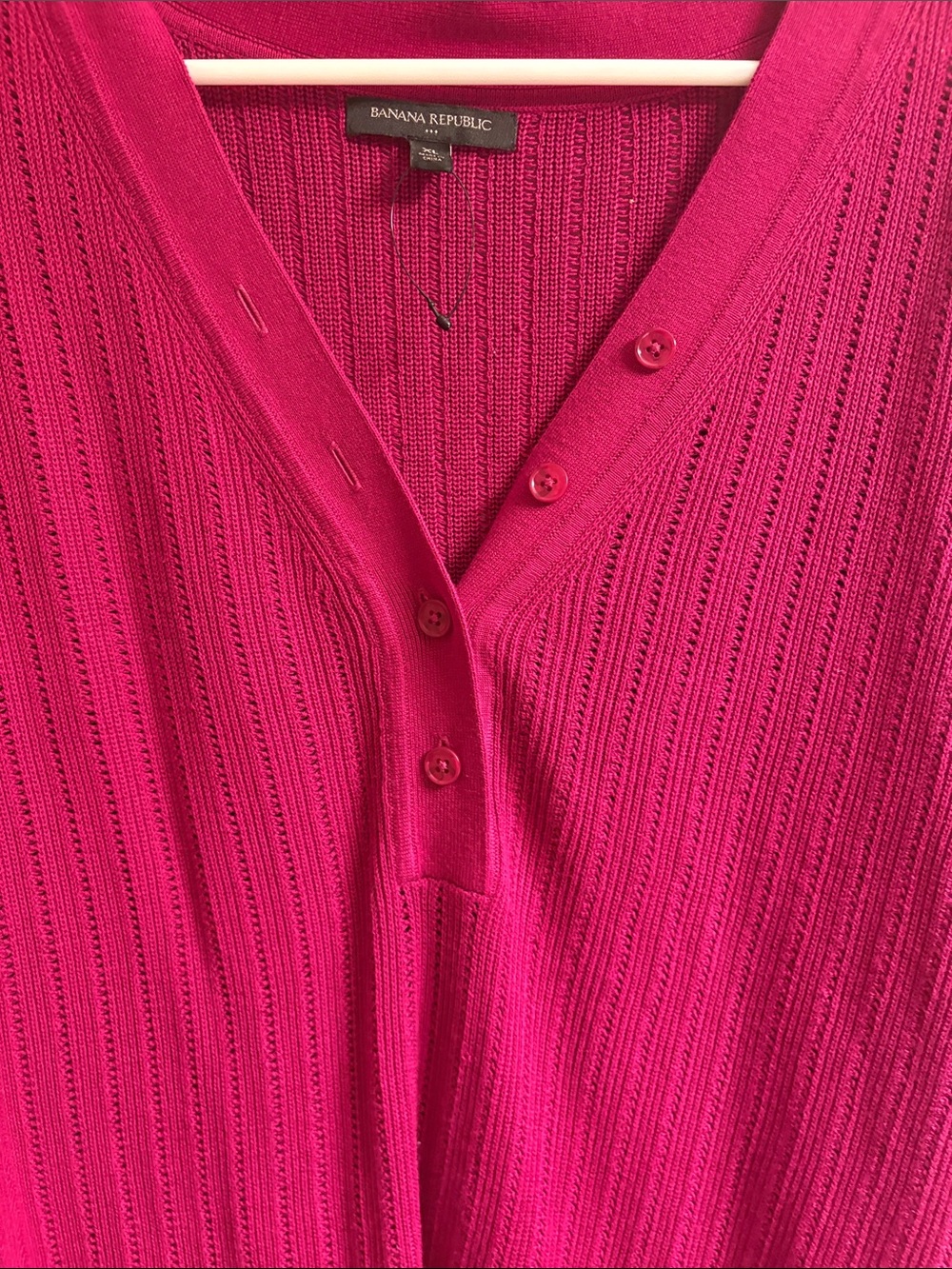 Banana Republic Women's Raspberry V‑Neck Short Sleeve Cardigan - Picture 2 of 3